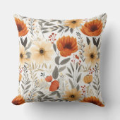 Herbst Niedlich Orange Blumenmuster Weiß Kissen (Vorderseite)