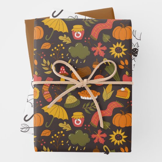 Herbst Niedlicher Doodle Geschenkpapier Set (Beispiel)