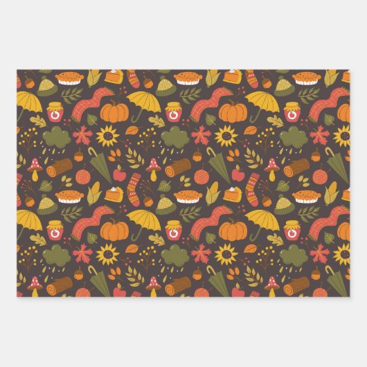 Herbst Niedlicher Doodle Geschenkpapier Set (Vorderseite)