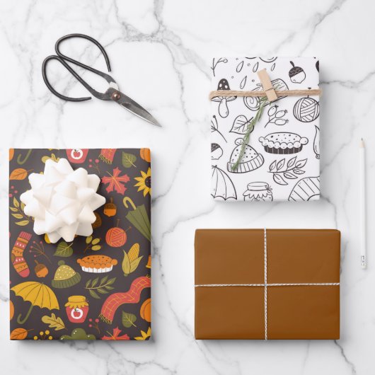 Herbst Niedlicher Doodle Geschenkpapier Set (Vorderseite)