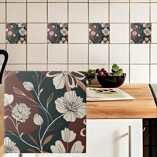 Herbst-Noir-Blüten Fliese