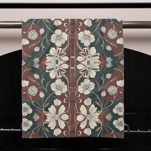 Herbst-Noir-Blüten Geschirrtuch