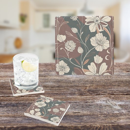 Herbst-Noir-Blüten Steinuntersetzer