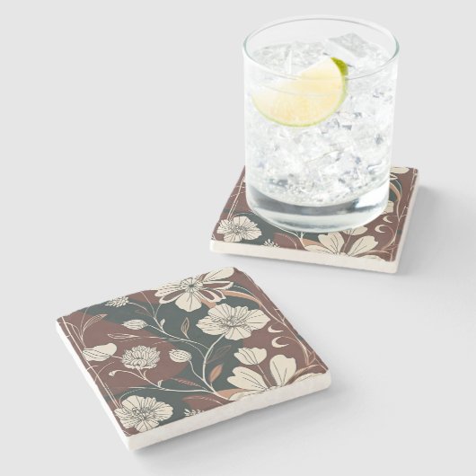 Herbst-Noir-Blüten Steinuntersetzer (Seitenansicht)