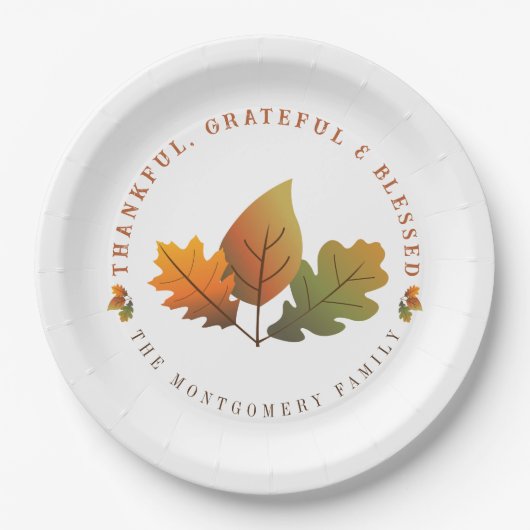 Herbst Oak Blätter Dankbarkeit Erntedank Party Pappteller (Vorderseite)