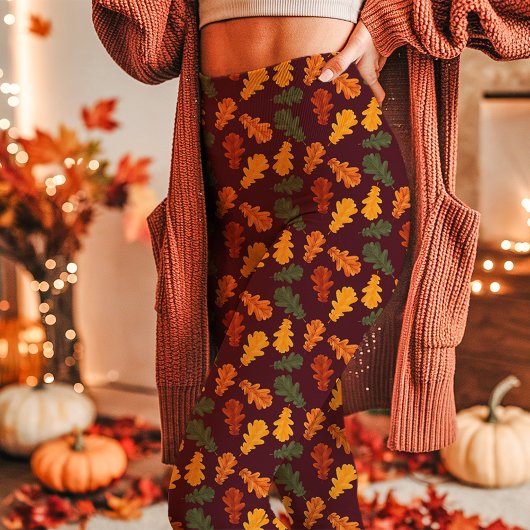 Herbst-Oak-Blätter fallen Burgund Leggings
