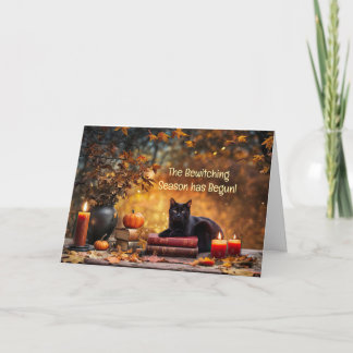 Herbst oder Herbst Equinox Niedliche Schwarzkatze Karte
