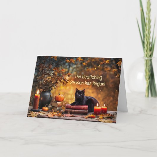 Herbst oder Herbst Equinox Niedliche Schwarzkatze Karte (Vorderseite)
