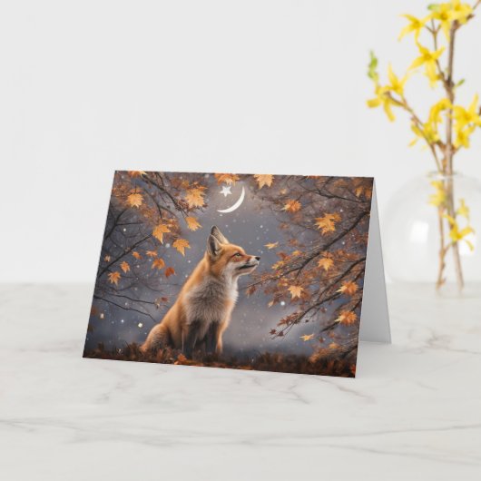 Herbst oder Herbst Equinox Niedlicher Rotfuchs in  Karte (Gelbe Blume)