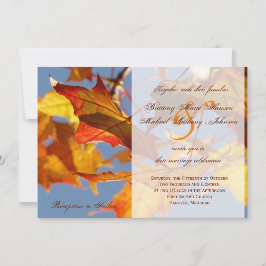 Herbst Orange Blätter Hochzeit im Herbst Einladung (Vorderseite)
