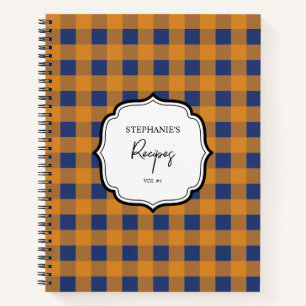 Herbst Orange Blaues Kariertes Muster Rezept Notizblock