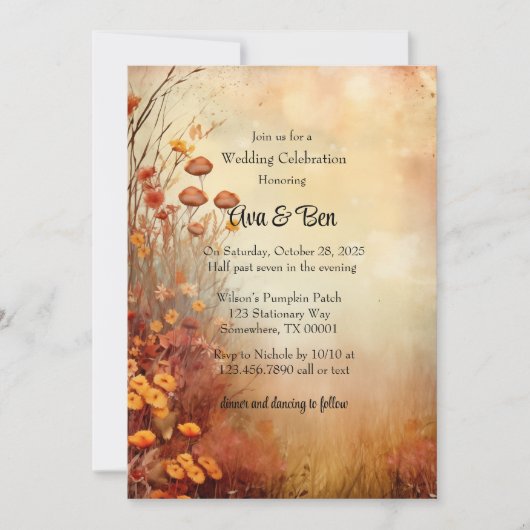 Herbst Orange Blume Rustikale Hochzeitfeier Einladung (Vorderseite)