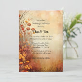 Herbst Orange Blume Rustikale Hochzeitfeier Einladung (Stehend Vorderseite)