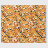 Herbst Orange Blumen Vögel Chinoiserie Geschenkpapier (Flach)