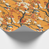 Herbst Orange Blumen Vögel Chinoiserie Geschenkpapier (Ecke)
