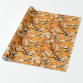 Herbst Orange Blumen Vögel Chinoiserie Geschenkpapier (Ungerollt)