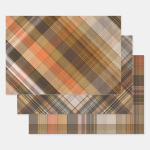 Herbst Orange Braun Kariert Karo Tartan Geschenkpapier Set