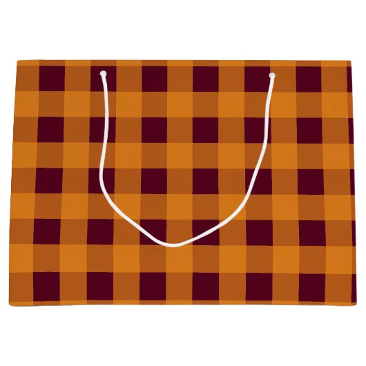 Herbst Orange Burgund Kariertes Muster Große Geschenktüte (Vorderseite)