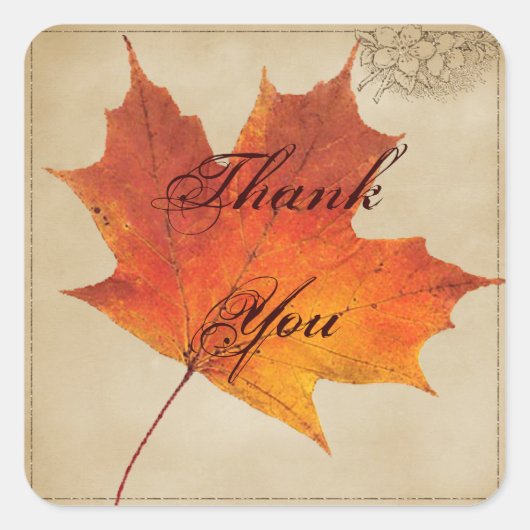 Herbst Orange Fall in Liebe Blätter Hochzeit Quadratischer Aufkleber (Vorderseite)