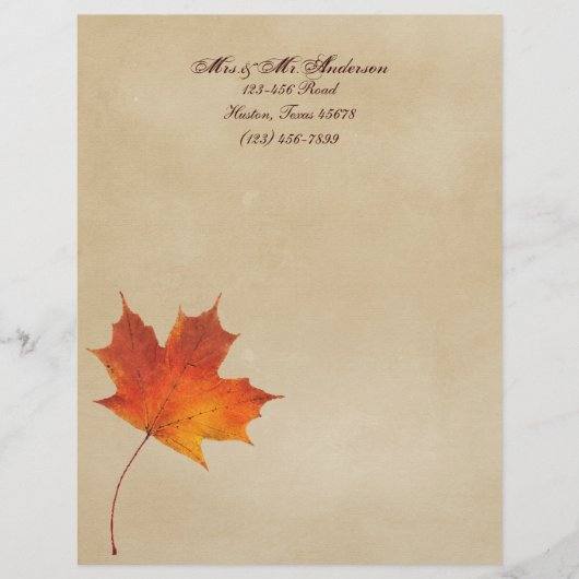 Herbst-orange Fall in Liebe verlässt Hochzeit Briefbogen (Vorderseite)