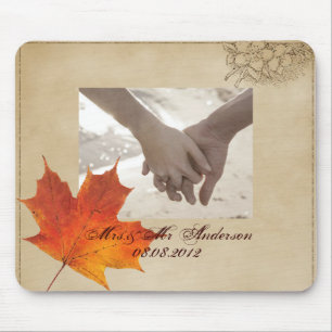 Herbst-orange Fall in Liebe verlässt Hochzeit Mousepad