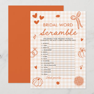 Herbst Orange Gingham Braut-Wort-Scramble-Spiel Einladung