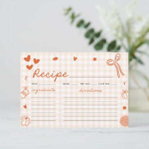 Herbst Orange Gingham Brautparty Rezeptkarte Einladung