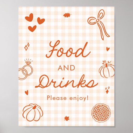 Herbst Orange Gingham Handgezeichnet Essen und Tri Poster (Vorne)