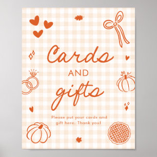 Herbst Orange Gingham Handgezeichnete Karten und G Poster