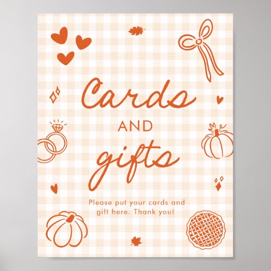 Herbst Orange Gingham Handgezeichnete Karten und G Poster (Vorne)