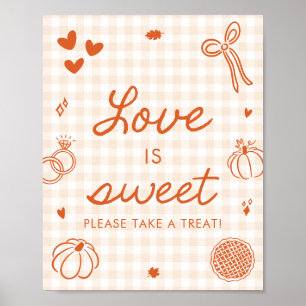 Herbst Orange Gingham Handgezeichnetes Love is Swe Poster