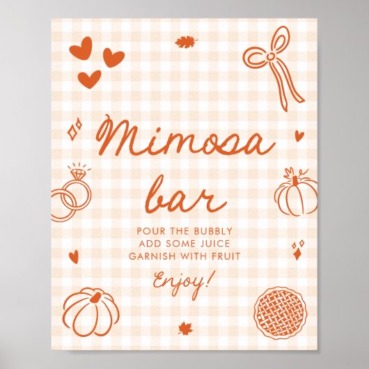 Herbst Orange Gingham Handgezeichnetes Mimosa-Bar- Poster (Vorne)