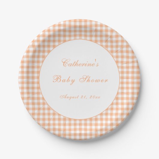 Herbst Orange Gingham Klassischer Baby Shower Tell Pappteller (Vorderseite)