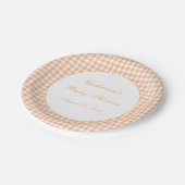 Herbst Orange Gingham Klassischer Baby Shower Tell Pappteller (Schrägansicht)