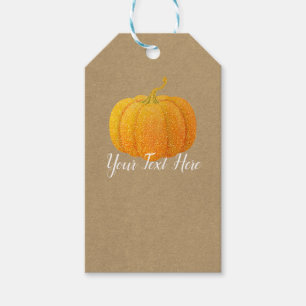 Herbst Orange Glitter Glänzend Kürbis Kraft Geschenkanhänger