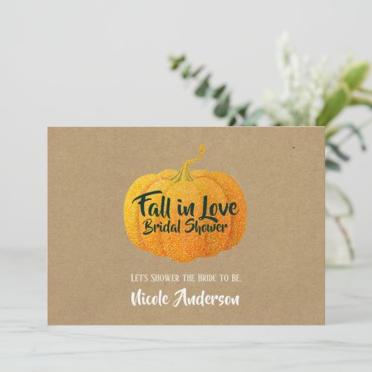 Herbst Orange Glittered Autumn Pumpkin Brautparty Einladung (Stehend Vorderseite)