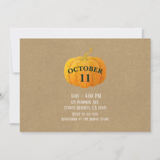 Herbst Orange Glittered Autumn Pumpkin Brautparty Einladung (Rückseite)