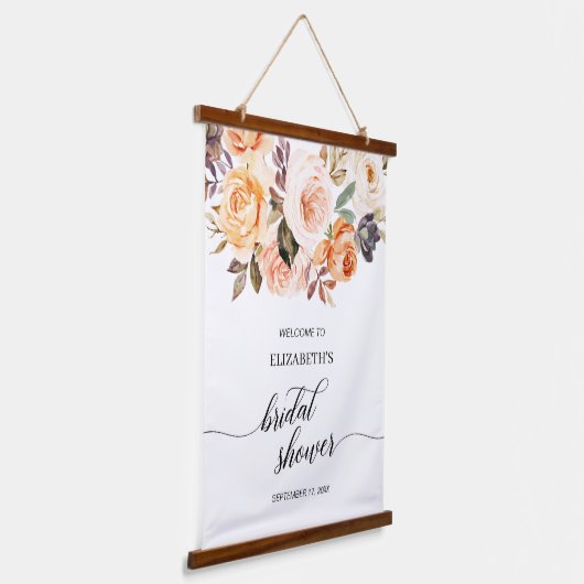 Herbst-Orange-Gold-Flora-Brautparty Willkommen Wandteppich Mit Holzrahmen (Gewinkelt)