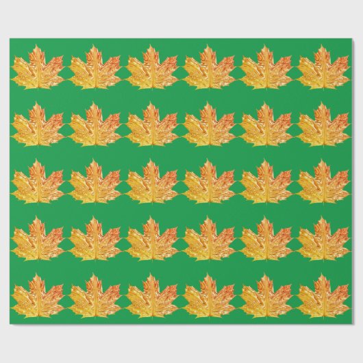 Herbst Orange Goldblätterblättern grün Muster Geschenkpapier (Flach)