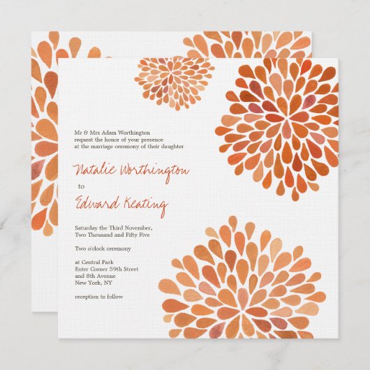 Herbst Orange Hochzeitsblüten laden ein Einladung (Vorne/Hinten)