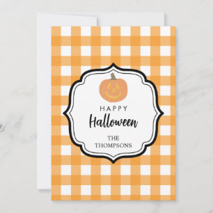 Herbst Orange Kariert Halloween Kürbis Feiertagskarte