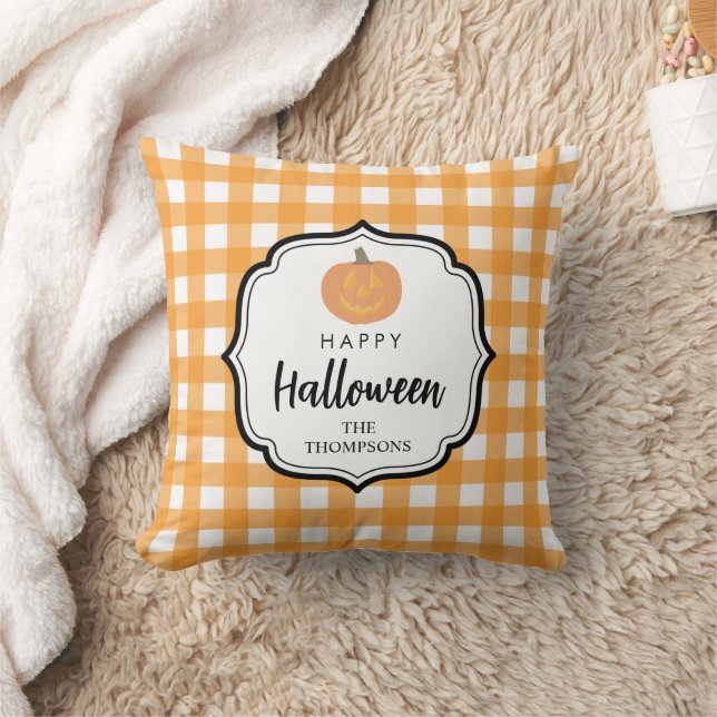 Herbst Orange Kariert Halloween Pumpkin Kissen (Decke)