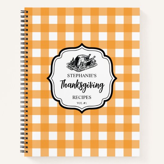Herbst Orange Karierter Erntedank Rezept Notizblock (Vorderseite)