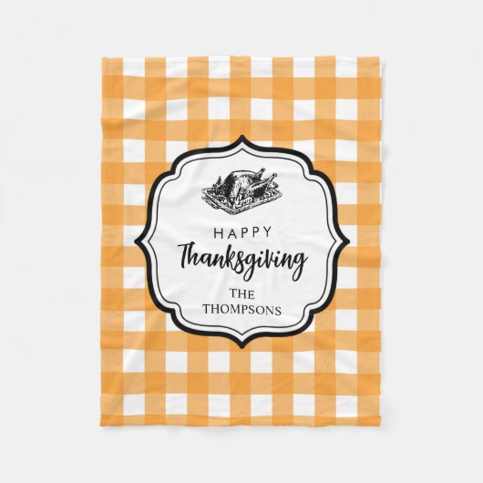 Herbst Orange Karierter Erntedank Türkei Fleecedecke (Vorderseite)