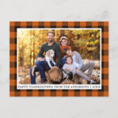 Herbst Orange Kariertes Foto glücklich Thanksgivin Postkarte (Vorderseite)