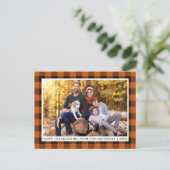 Herbst Orange Kariertes Foto glücklich Thanksgivin Postkarte (Stehend Vorderseite)