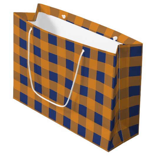 Herbst Orange Kariertes Muster Große Geschenktüte (Vorderseite Schrägansicht)