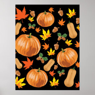 Herbst Orange Pumpkin Fall Pattern Poster