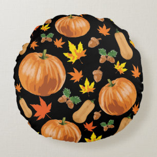 Herbst Orange Pumpkin Fall Pattern Rundes Kissen