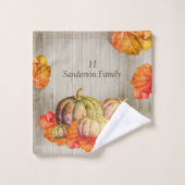 Herbst Orange Pumpkin Rustikales Niedliches Holz Badhandtuch Set (Waschlappen)